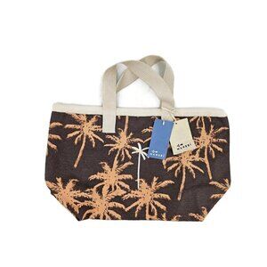 New Manebi Canvas California Tote Bag Cocoa and Orange Rust Maxi Palm